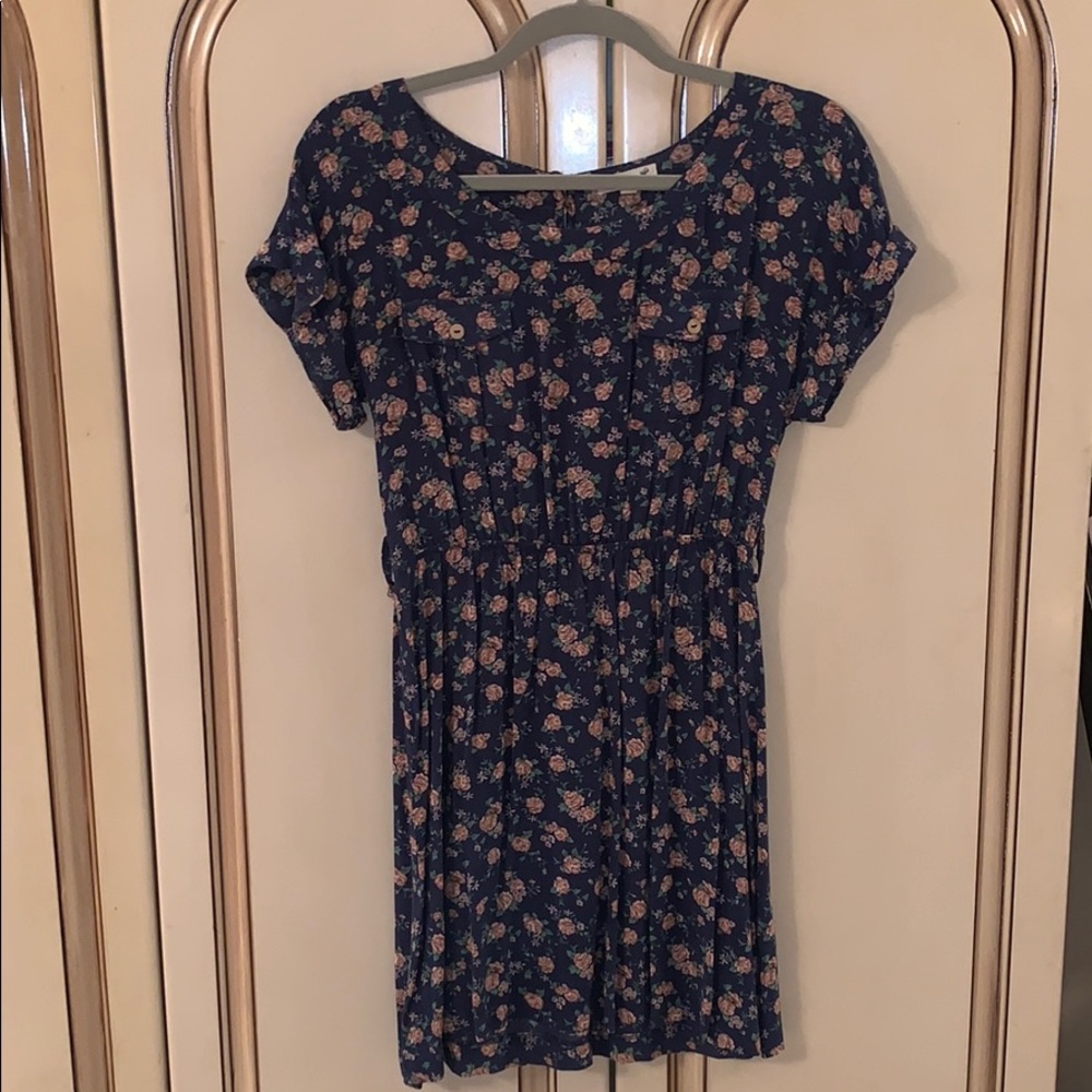 Navy blue floral print mini dress